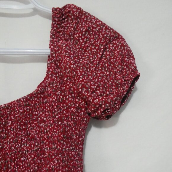 HOLLISTER CALIFORNIA - Regular | xs | Red Floral Puff Sleeve Mini Dress - Picture 11 of 14